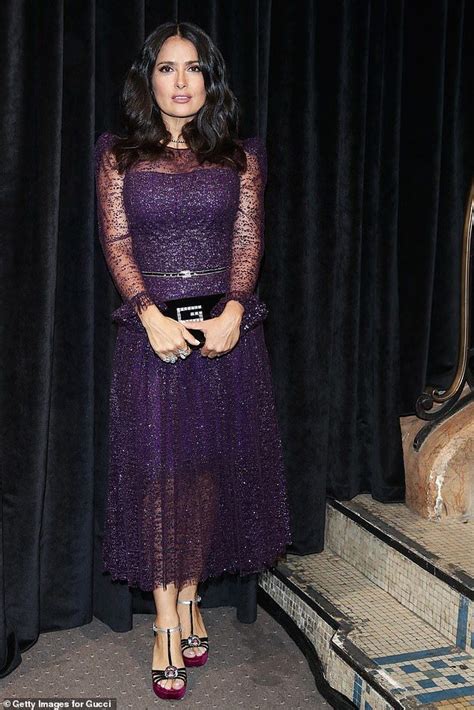 salma hayek purple gucci dress|gucci purple dress.